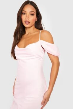 Tall - Robe Longue Satinée à épaules Dénudées -BOOHO Kleidung Magasin gzz49675 dusky20pink xl 3
