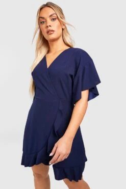 Grande Taille - Robe Portefeuille à Volants Et Manches Chauve-souris