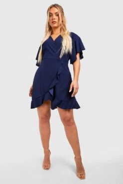 Grande Taille - Robe Portefeuille à Volants Et Manches Chauve-souris -BOOHO Kleidung Magasin gzz49744 navy xl 2