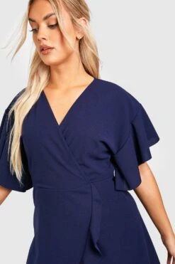 Grande Taille - Robe Portefeuille à Volants Et Manches Chauve-souris -BOOHO Kleidung Magasin gzz49744 navy xl 3