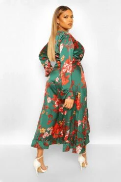 Grande Taille - Robe Portefeuille Fleurie à Volants -BOOHO Kleidung Magasin gzz49748 green xl 1