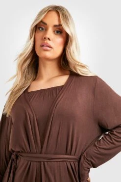 Grande Taille - Robe De Chambre En Jersey Doux -BOOHO Kleidung Magasin gzz49763 chocolate xl 3