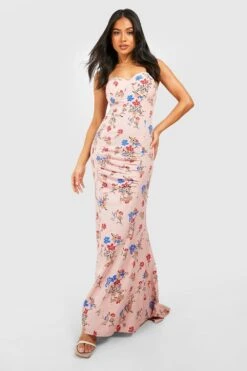 Petite - Robe Longue Style Corset à Imprimé Fleuri