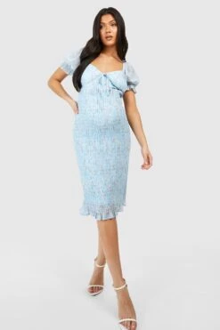 Maternité - Robe Mi Long Froncée à Fleurs -BOOHO Kleidung Magasin gzz49812 blue xl 2