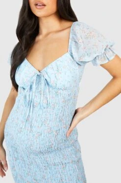 Maternité - Robe Mi Long Froncée à Fleurs -BOOHO Kleidung Magasin gzz49812 blue xl 3