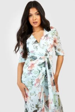 Maternité - Robe De Grossesse Fleurie à Manches Bouffantes -BOOHO Kleidung Magasin gzz49846 blue xl 2