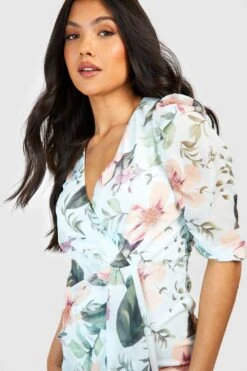 Maternité - Robe De Grossesse Fleurie à Manches Bouffantes -BOOHO Kleidung Magasin gzz49846 blue xl 3