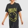 Robe T-shirt Surteinte à Imprimé Nirvana 2 Robe T-shirt Surteinte à Imprimé Nirvana -BOOHO Kleidung Magasin gzz49922 black xl