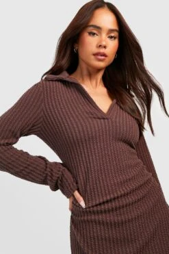 Petite - Robe Longue Texturée Côtelée -BOOHO Kleidung Magasin gzz50053 chocolate xl 3