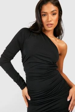 Petite - Robe Mi-longue Froncée Asymétrique -BOOHO Kleidung Magasin gzz50054 black xl 3