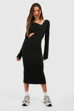 Robe Portefeuille Côtelée à Découpes -BOOHO Kleidung Magasin gzz50269 black xl 2