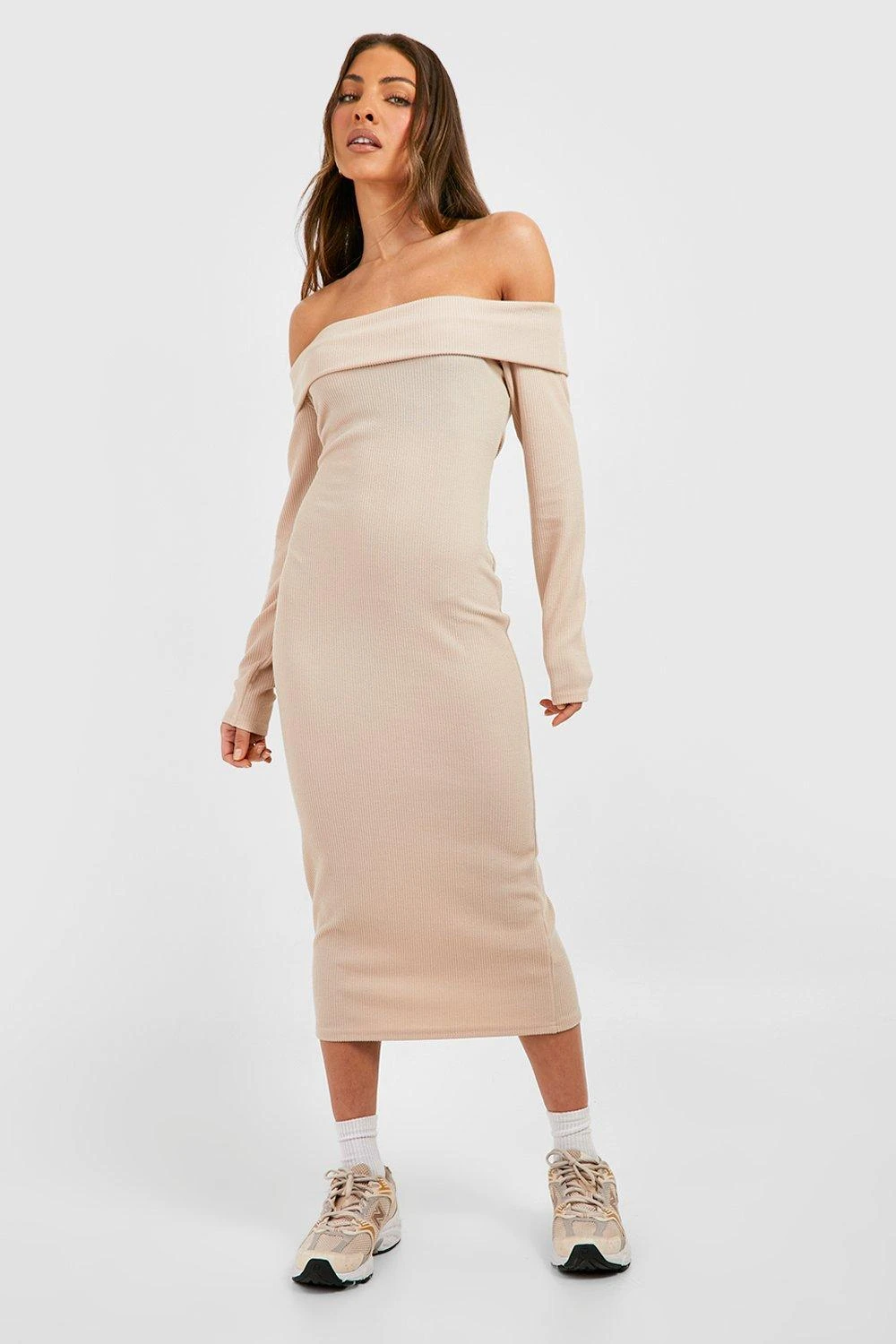 Robe Longue Côtelée à épaules Dénudées 3 Robe Longue Côtelée à épaules Dénudées