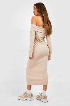 Robe Longue Côtelée à épaules Dénudées 7 Robe Longue Côtelée à épaules Dénudées -BOOHO Kleidung Magasin gzz50271 stone xl 1