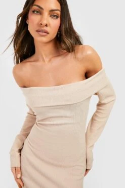 Robe Longue Côtelée à épaules Dénudées 9 Robe Longue Côtelée à épaules Dénudées -BOOHO Kleidung Magasin gzz50271 stone xl 3