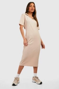 Robe Mi-longue Côtelée à Col Montant -BOOHO Kleidung Magasin gzz50274 stone xl 2