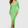 Robe Mi-longue Côtelée à Manches évasées 1 Robe Mi-longue Côtelée à Manches évasées -BOOHO Kleidung Magasin gzz50276 green xl