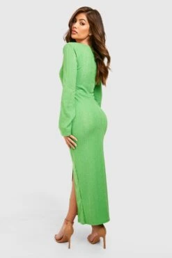 Robe Mi-longue Côtelée à Manches évasées -BOOHO Kleidung Magasin gzz50276 green xl 1