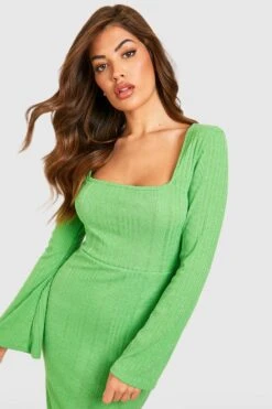 Robe Mi-longue Côtelée à Manches évasées -BOOHO Kleidung Magasin gzz50276 green xl 3