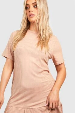 Grande Taille - Robe Côtelée à Volants Et Manches Courtes -BOOHO Kleidung Magasin gzz50285 stone xl 3