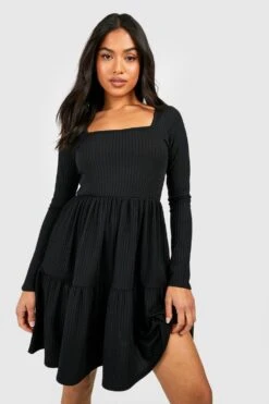 Petite - Robe Babydoll Froncée à Col Carré -BOOHO Kleidung Magasin gzz50400 black xl 2