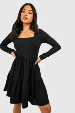 Petite - Robe Babydoll Froncée à Col Carré -BOOHO Kleidung Magasin gzz50400 black xl 3