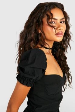 Robe Mi-longue Froncée à Manches Bouffantes -BOOHO Kleidung Magasin gzz50470 black xl 3