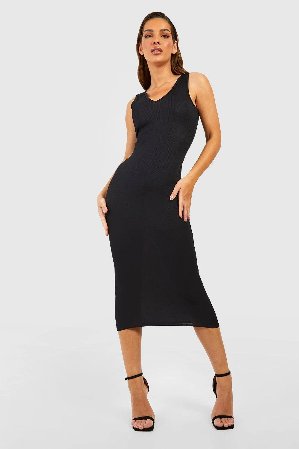 Robe Longue Côtelée Sans Manches à Col V 5 Robe Longue Côtelée Sans Manches à Col V – Image 3