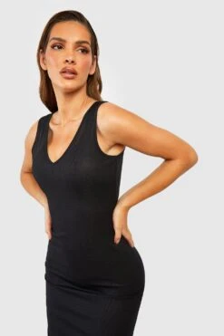 Robe Longue Côtelée Sans Manches à Col V 9 Robe Longue Côtelée Sans Manches à Col V -BOOHO Kleidung Magasin gzz50511 black xl 3