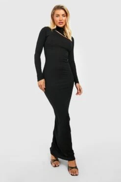 Robe Longue Côtelée à Découpes -BOOHO Kleidung Magasin gzz50513 black xl 2