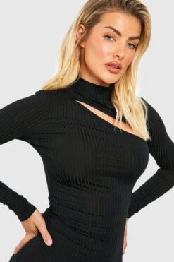 Robe Longue Côtelée à Découpes -BOOHO Kleidung Magasin gzz50513 black xl 3