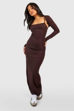 Petite - Robe Longue à Bretelles Et Volants -BOOHO Kleidung Magasin gzz50637 chocolate xl 2