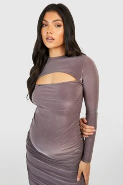 Maternité - Robe De Grossesse Soyeuse à Découpes 9 Maternité - Robe De Grossesse Soyeuse à Découpes -BOOHO Kleidung Magasin gzz50655 taupe xl 3