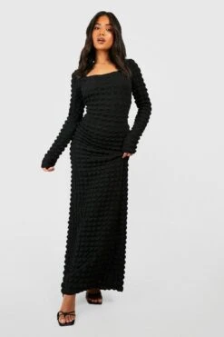 Petite - Robe Texturée à Col Carré -BOOHO Kleidung Magasin gzz50669 black xl 2