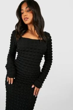 Petite - Robe Texturée à Col Carré -BOOHO Kleidung Magasin gzz50669 black xl 3