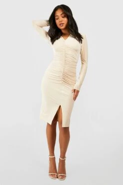 Petite - Robe Mi-longue Froncée Soyeuse -BOOHO Kleidung Magasin gzz50698 stone xl 2