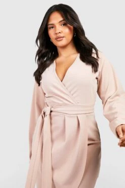 Grande Taille - Robe Cache-cœur Nouée 9 Grande Taille - Robe Cache-cœur Nouée -BOOHO Kleidung Magasin gzz51086 stone xl 3