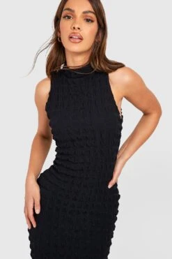 Robe Longue Texturée à Col Montant -BOOHO Kleidung Magasin gzz51148 black xl 2