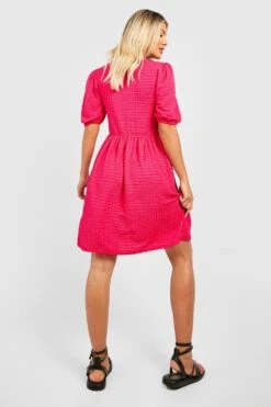 Robe Texturée à Manches Bouffantes 7 Robe Texturée à Manches Bouffantes -BOOHO Kleidung Magasin gzz51161 hot20pink xl 1