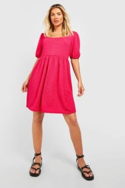 Robe Texturée à Manches Bouffantes 8 Robe Texturée à Manches Bouffantes -BOOHO Kleidung Magasin gzz51161 hot20pink xl 2