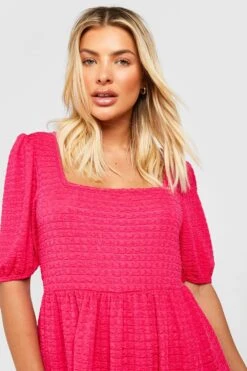 Robe Texturée à Manches Bouffantes 9 Robe Texturée à Manches Bouffantes -BOOHO Kleidung Magasin gzz51161 hot20pink xl 3