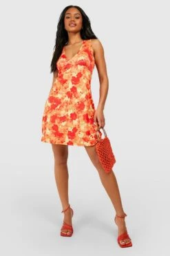 Robe D'été Fleurie à Col V -BOOHO Kleidung Magasin gzz51216 orange xl 2