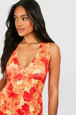 Robe D'été Fleurie à Col V -BOOHO Kleidung Magasin gzz51216 orange xl 3