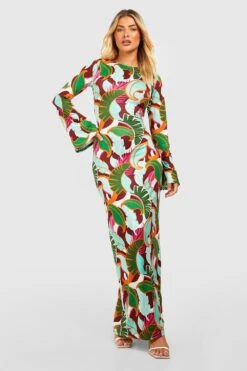 Robe Longue à Manches évasées Et Imprimé Tropical -BOOHO Kleidung Magasin gzz51223 green xl 1