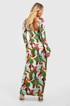 Robe Longue à Manches évasées Et Imprimé Tropical -BOOHO Kleidung Magasin gzz51223 green xl 2