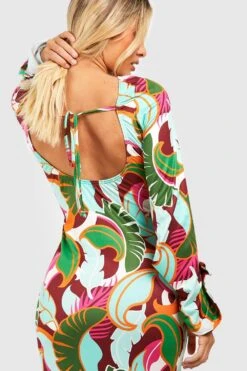 Robe Longue à Manches évasées Et Imprimé Tropical -BOOHO Kleidung Magasin gzz51223 green xl 3
