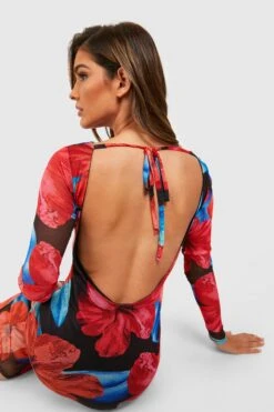 Robe Longue Fleurie En Mesh -BOOHO Kleidung Magasin gzz51284 red xl 2