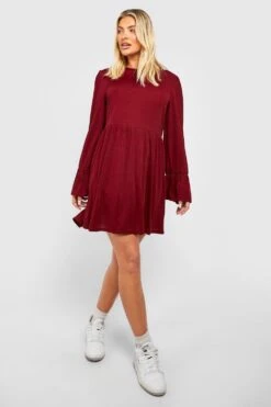 Robe Babydoll Côtelée à Manches Larges 8 Robe Babydoll Côtelée à Manches Larges -BOOHO Kleidung Magasin gzz51318 berry xl 2