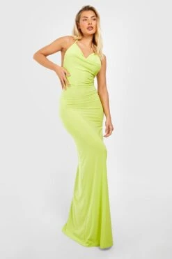 Robe Longue Moulante à Col Bénitier -BOOHO Kleidung Magasin gzz51424 lime xl 2
