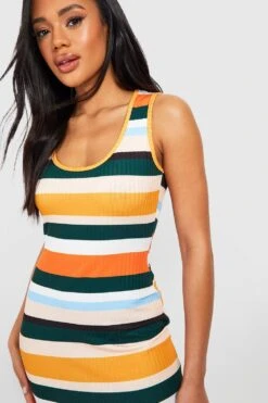 Robe Longue Côtelée Rayée à Col Rond -BOOHO Kleidung Magasin gzz51432 mocha xl 3