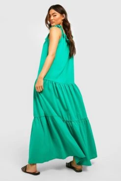 Robe Longue Froncée à Col Carré Et Attaches -BOOHO Kleidung Magasin gzz51438 green xl 1